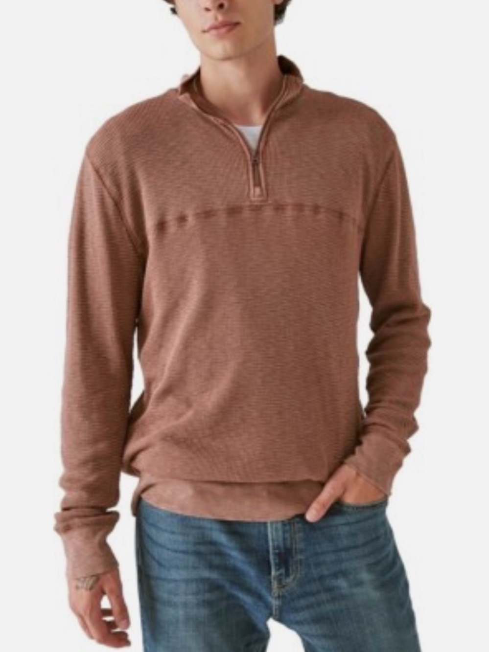 Lucky Brand Men's Garment Dye Thermal Mock Neck Half zip XL